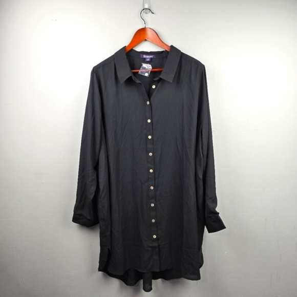 ROAMANS Sheer Button-Up Tunic Blouse Black  Womens Plus Size 24W Business Casual - Picture 1 of 14